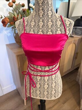 Timing Hot Pink Satin Wrap Crop Top